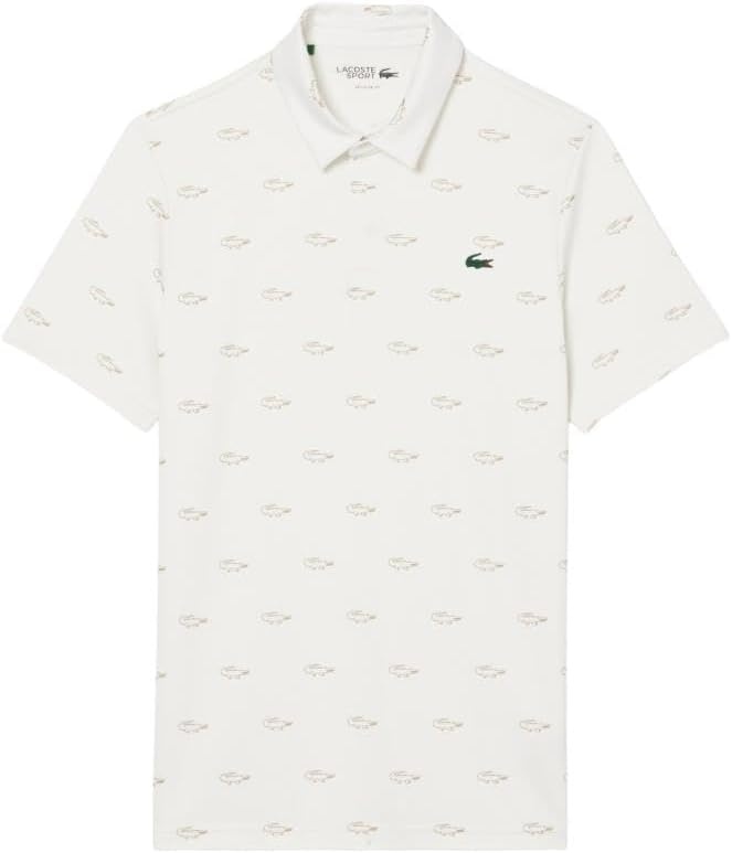 image:imageLacoste Mens Regular Fit UV Protect AllOver Print Golf Polo Shirt FlourOchre XLarge