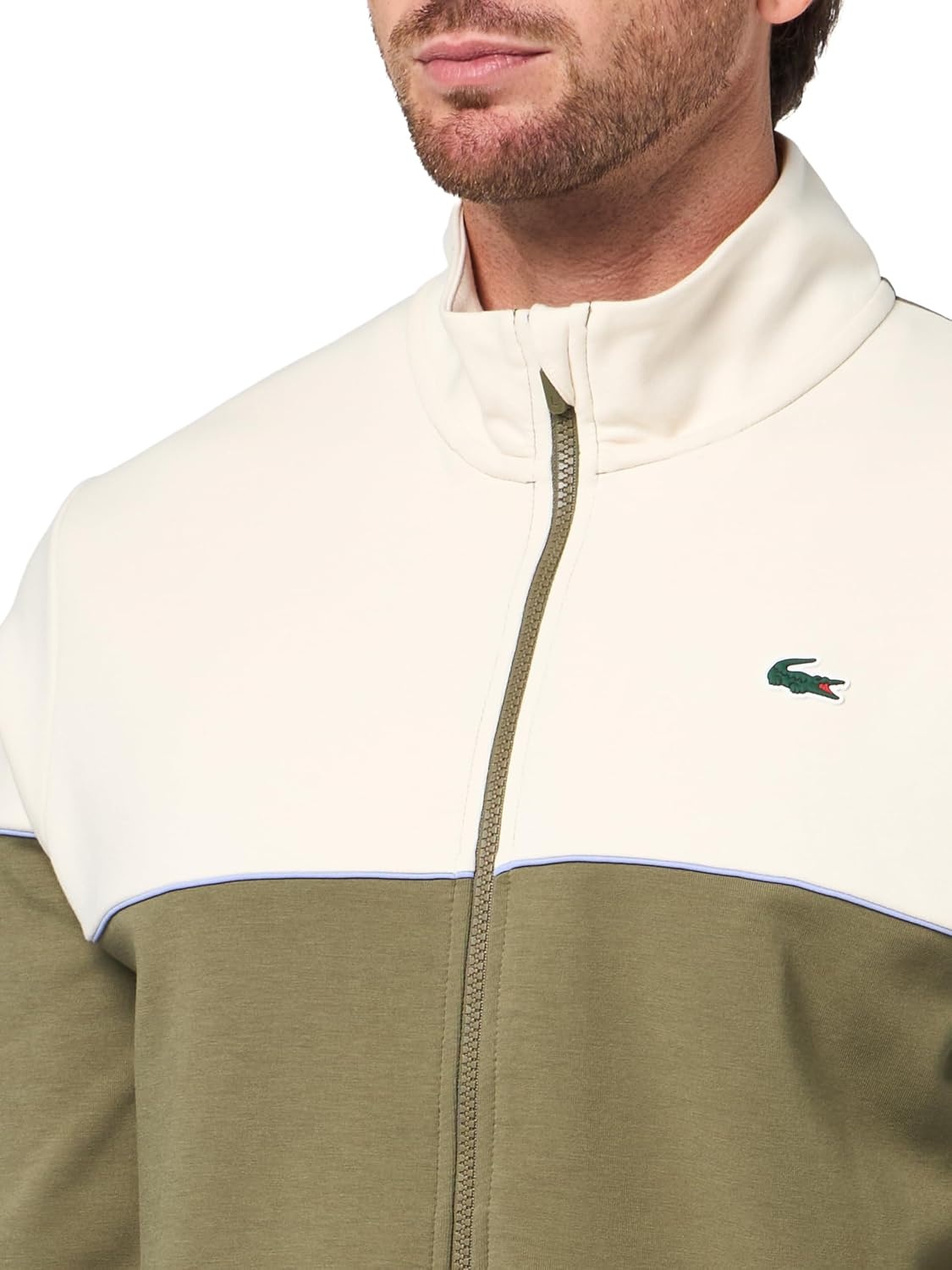 image:imageLacoste Mens Tennis Zipped Colorblock SweatshirtOliveLapland