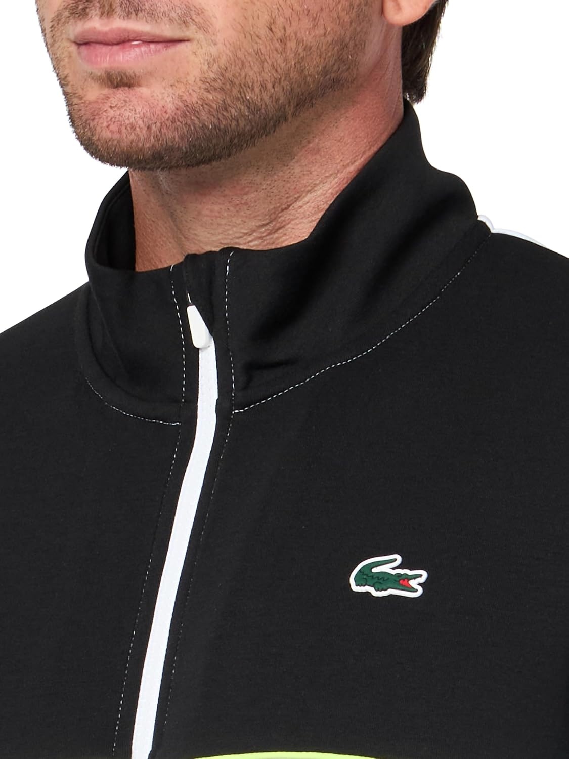 image:imageLacoste Mens Tennis Zipped Colorblock SweatshirtWhiteBlack