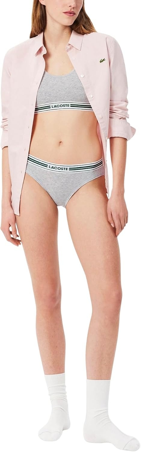 image:imageLacoste Womens Contrast Band Stretch Cotton BraletteSilver Chine