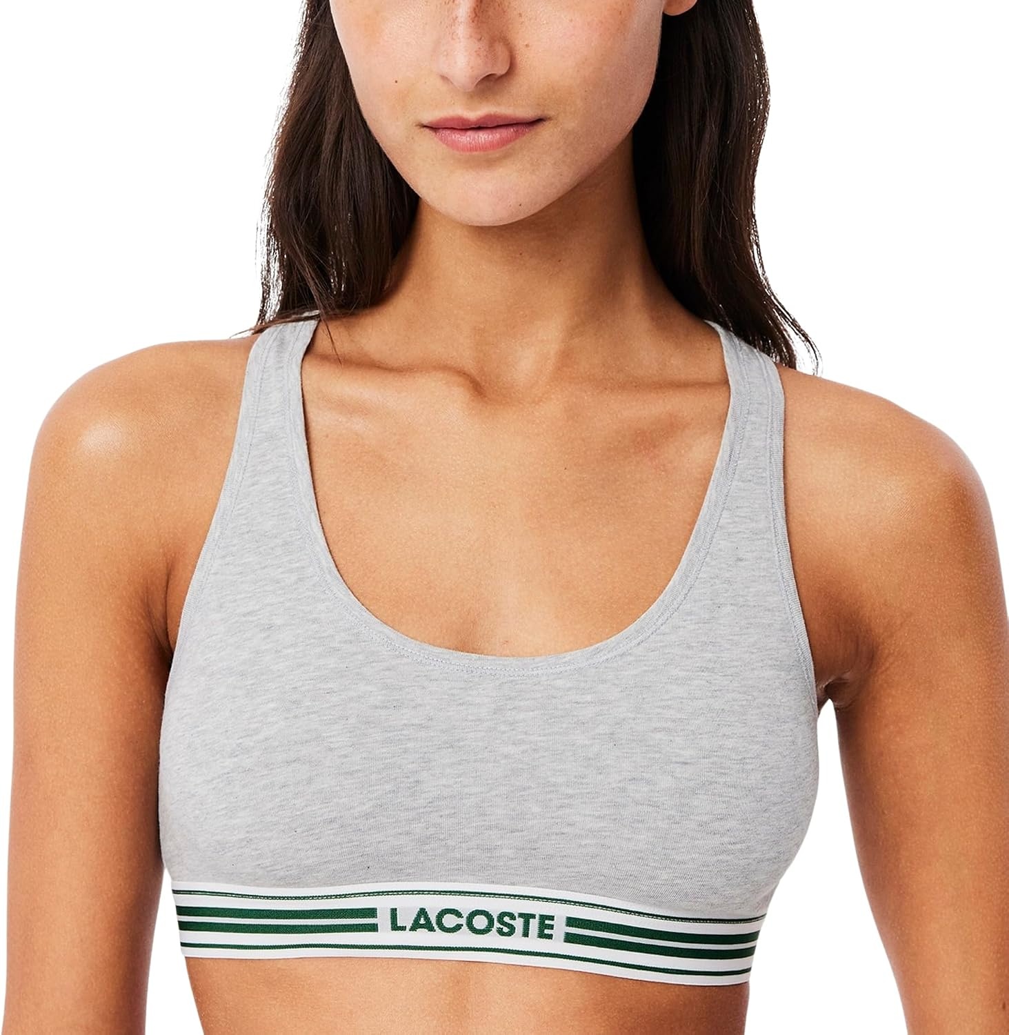 image:imageLacoste Womens Contrast Band Stretch Cotton BraletteSilver Chine