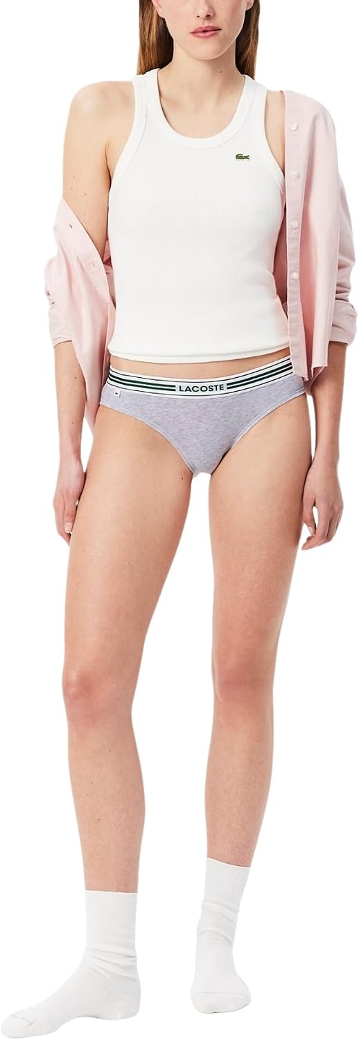 image:imageLacoste Womens Contrast Waist Stretch Cotton BriefsSilver Chine
