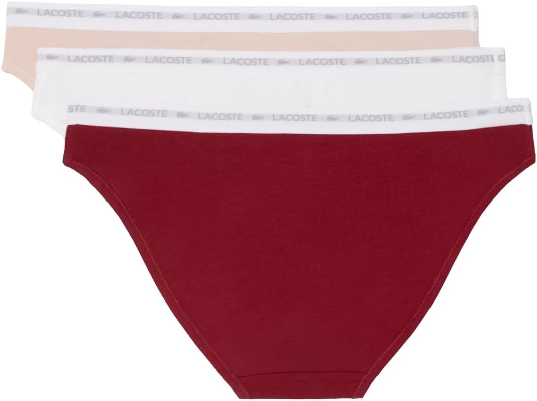 image:imageLacoste Womens Cotton Stretch Briefs 3packBordeauxWhiteBistre