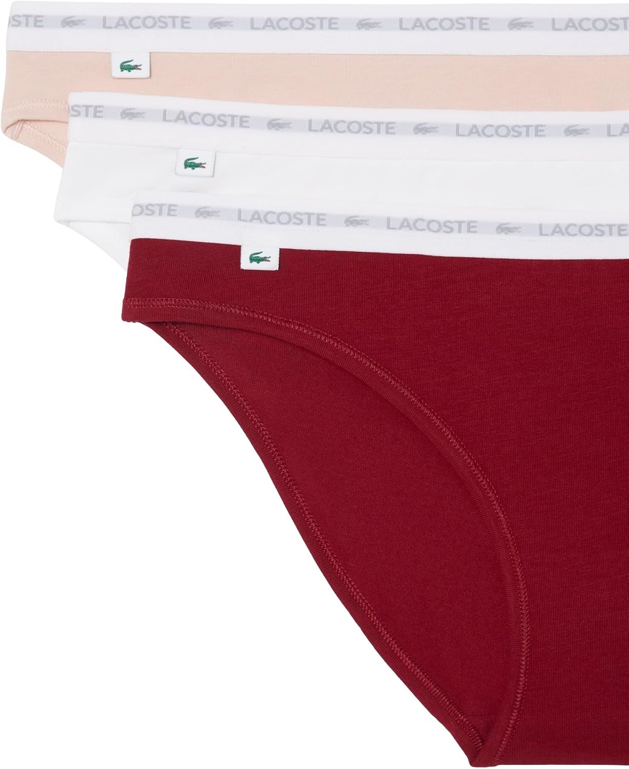 image:imageLacoste Womens Cotton Stretch Briefs 3packBordeauxWhiteBistre