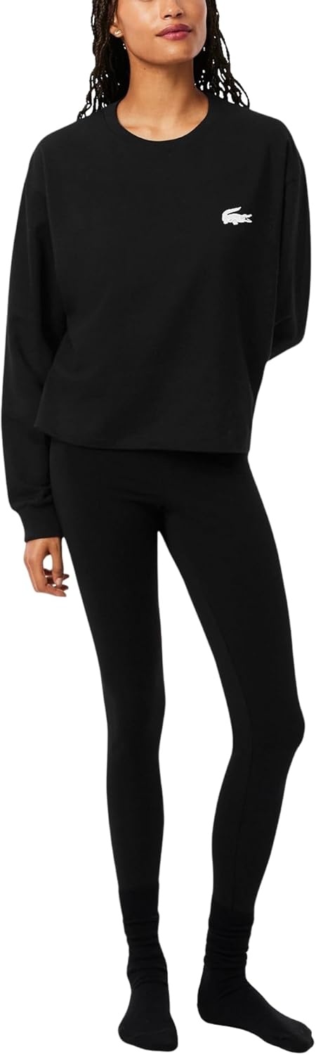 image:imageLacoste Womens Fleece Lounge SweatshirtBlackWhite