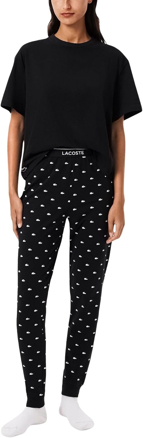 image:imageLacoste Womens Pyjamas Set with Croc PantsBlackWhite