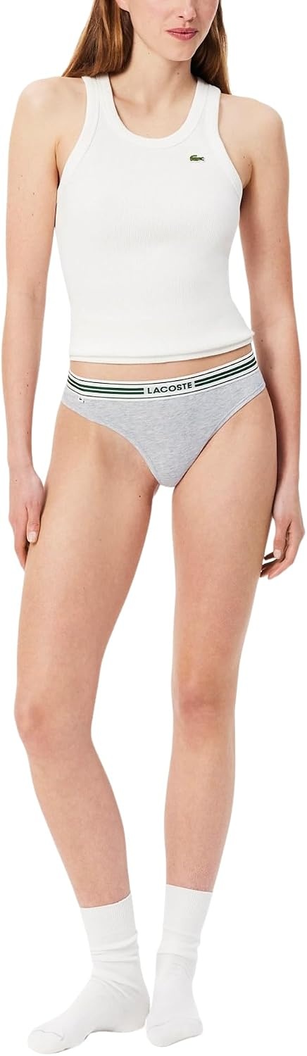 image:imageLacoste Womens Stretch Cotton String BriefsSilver Chine
