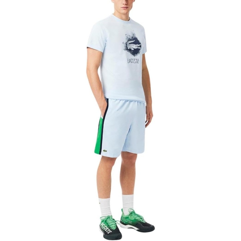 image:imageLacoste Mens Lightweight Colorblock Stripe Tennis ShortsBlueBright Green