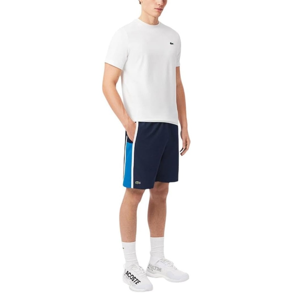 image:imageLacoste Mens Lightweight Colorblock Stripe Tennis ShortsNavy BlueGipsy BlueWhite