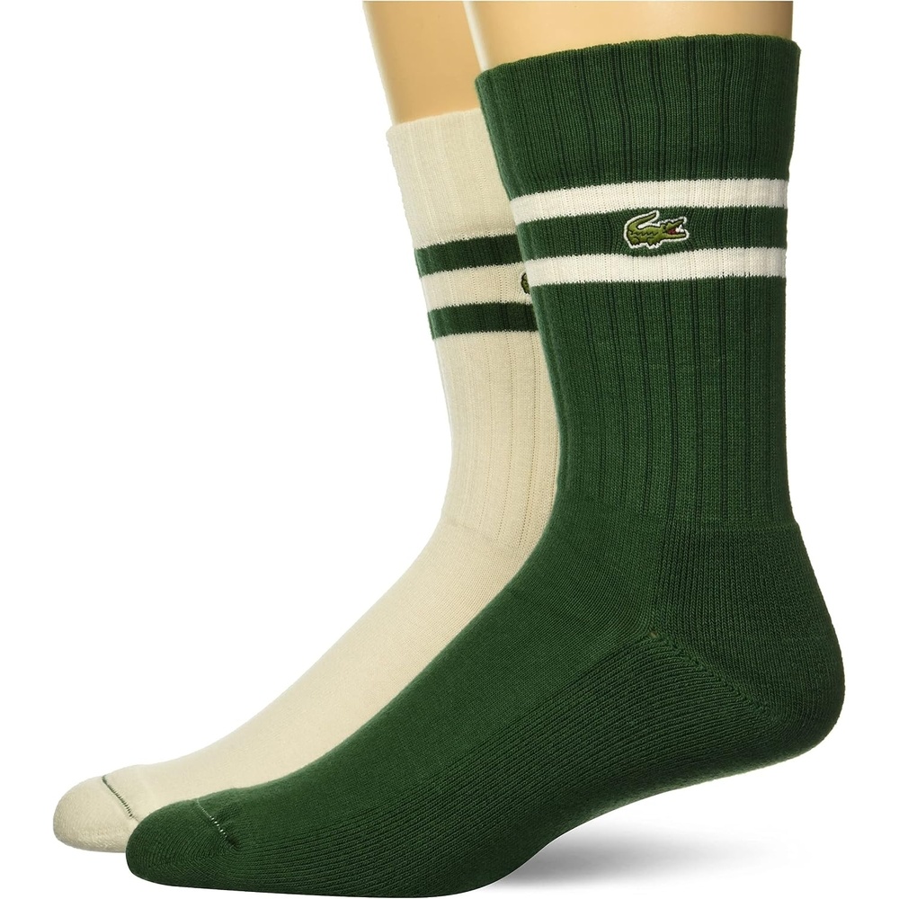 image:imageLacoste Mens Striped Tube Socks 2PackGreen  White