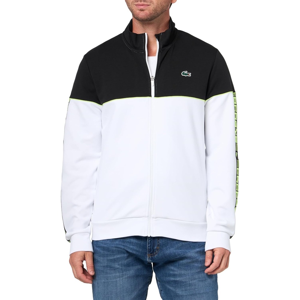 image:imageLacoste Mens Tennis Zipped Colorblock SweatshirtWhiteBlack