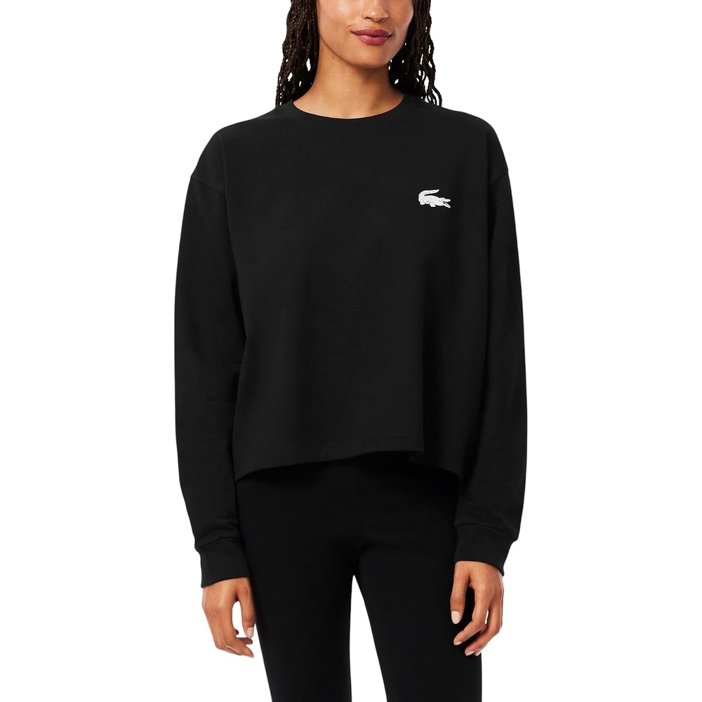 image:imageLacoste Womens Fleece Lounge SweatshirtBlackWhite