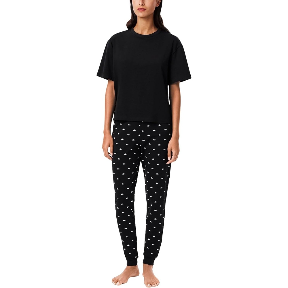 image:imageLacoste Womens Pyjamas Set with Croc PantsBlackWhite