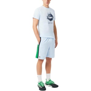 Lacoste Mens Lightweight Colorblock Stripe Tennis Shorts(Baby Blue/Bright Green/Navy Blue)