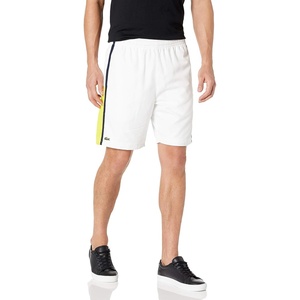 Lacoste Mens Lightweight Colorblock Stripe Tennis Shorts(White/Pineapple/Navy Blue)