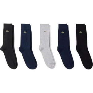 Lacoste Men’s Solid Croc Socks (5-Pack)(Navy Blue / Grey Chine / Grey / Black)