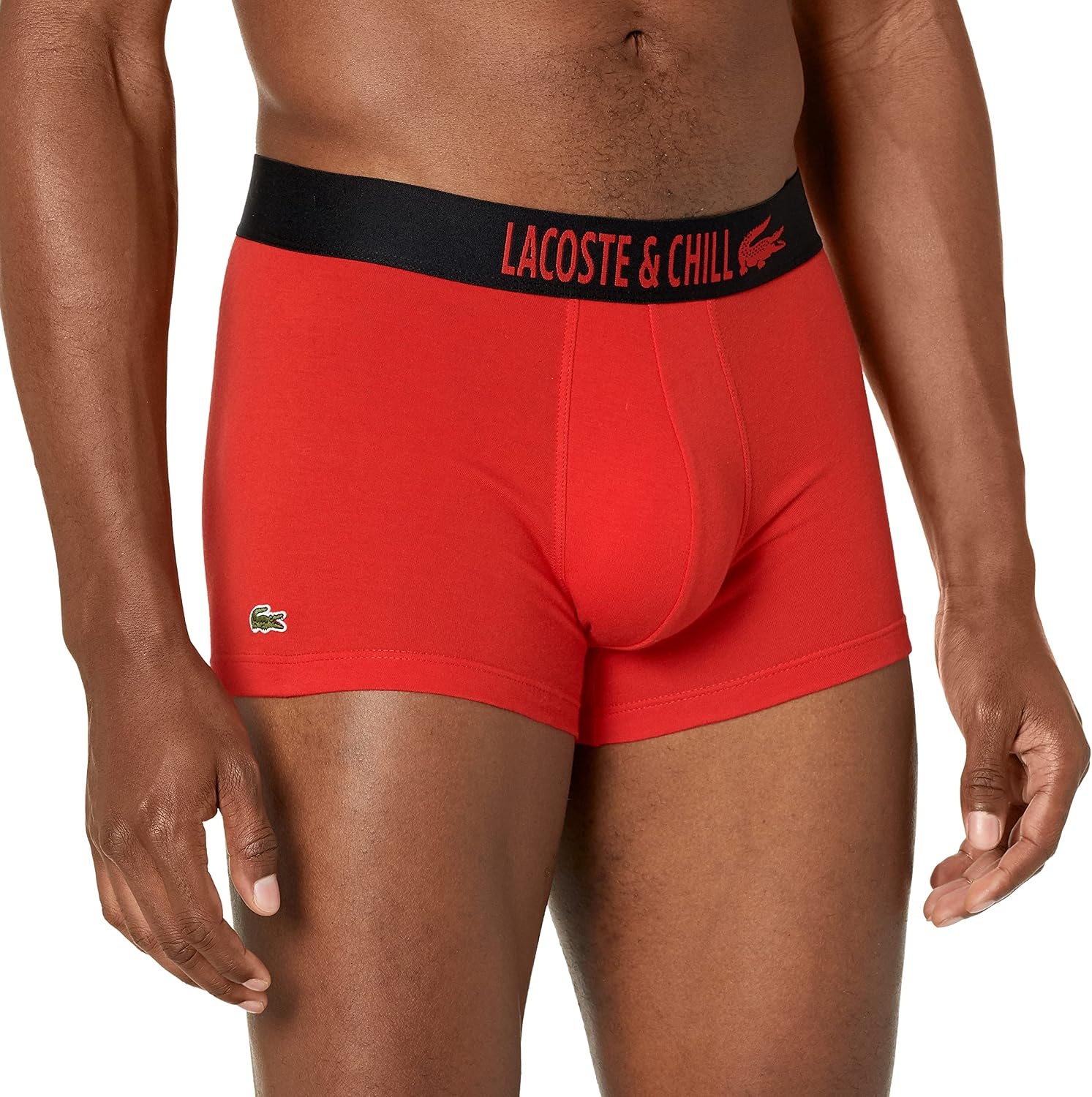 image:imageLacoste 3Pack All Over Print Active Microfiber TrunksBlackElectric RedWhite With BlackElectric Red Waistbands