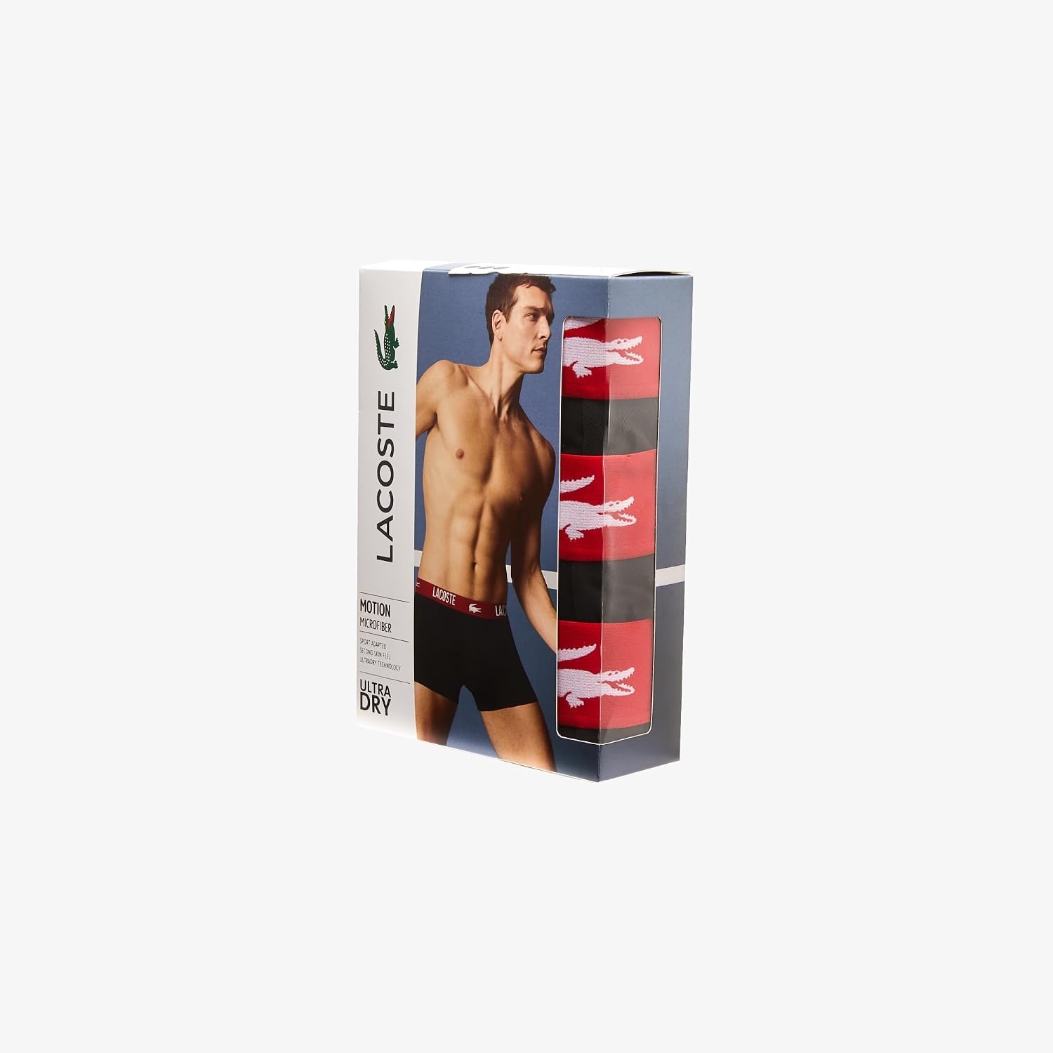 image:imageLacoste 3Pack All Over Print Active Microfiber TrunksBlackRed
