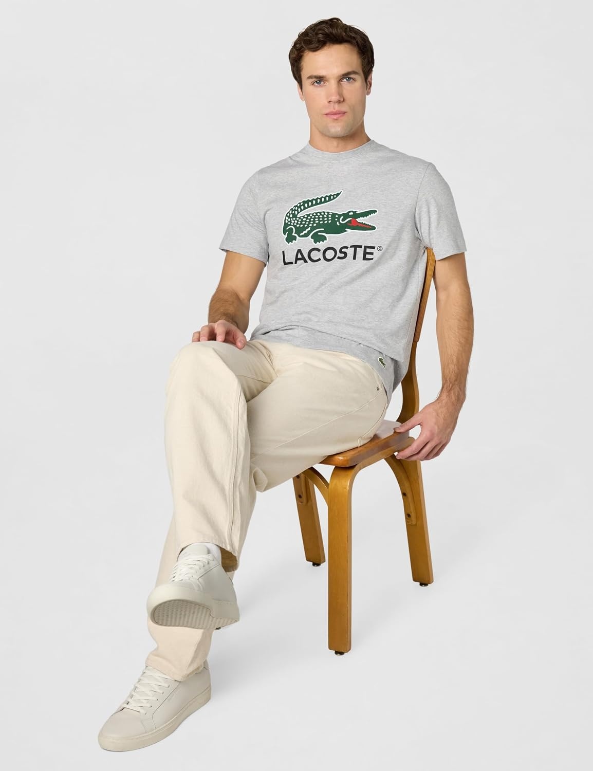 image:imageLacoste Cotton Jersey Signature Print TShirtSilver Chine