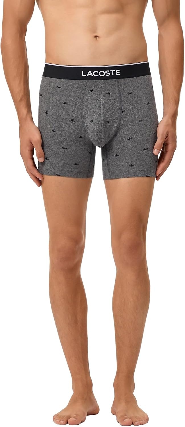 image:imageLacoste Mens 3 Pack Boxer BriefsBlackPitch ChineSilver