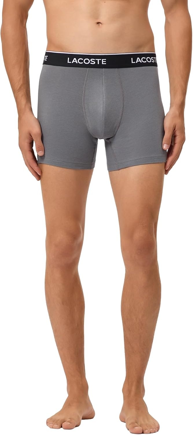 image:imageLacoste Mens 3 Pack Boxer BriefsBlackWhiteLead Grey