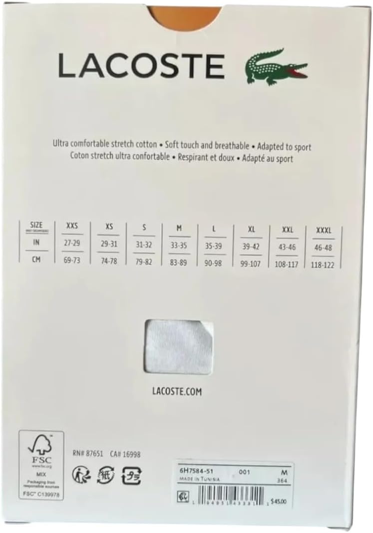 image:imageLacoste Mens 3 Pack Boxer BriefsWhite With White Waistband