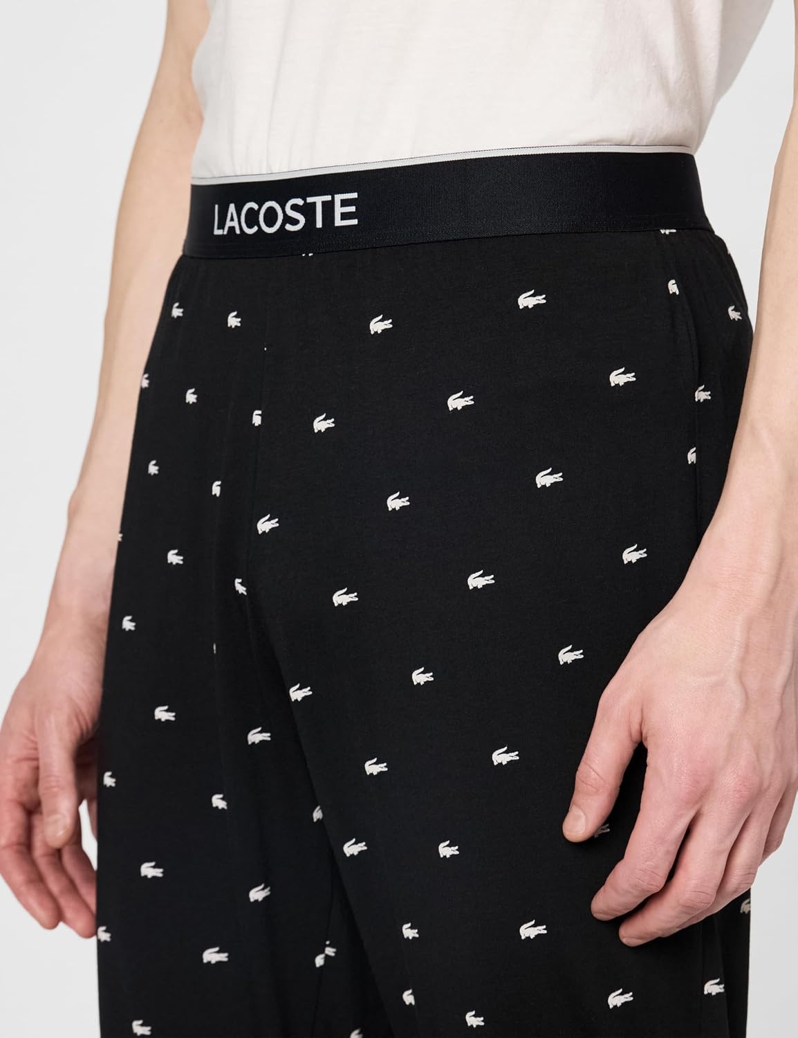 image:imageLacoste Mens All Over Croc Print Pajama PantBlack White