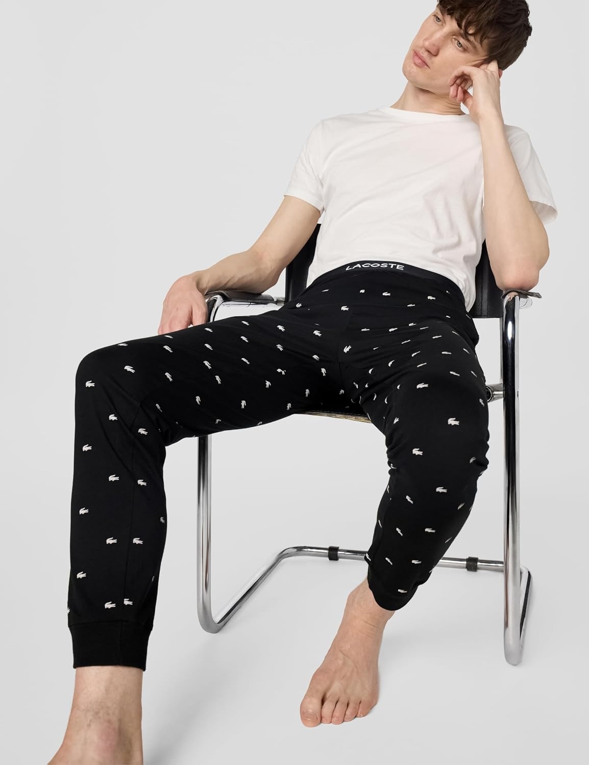image:imageLacoste Mens All Over Croc Print Pajama PantBlack White