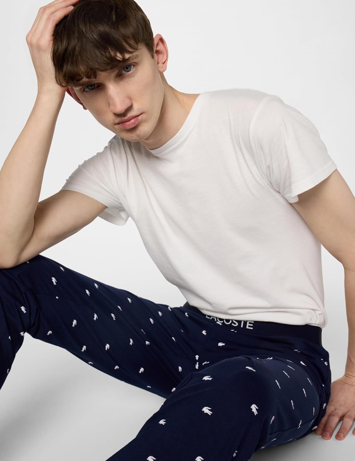 image:imageLacoste Mens All Over Croc Print Pajama PantNavy Blue White