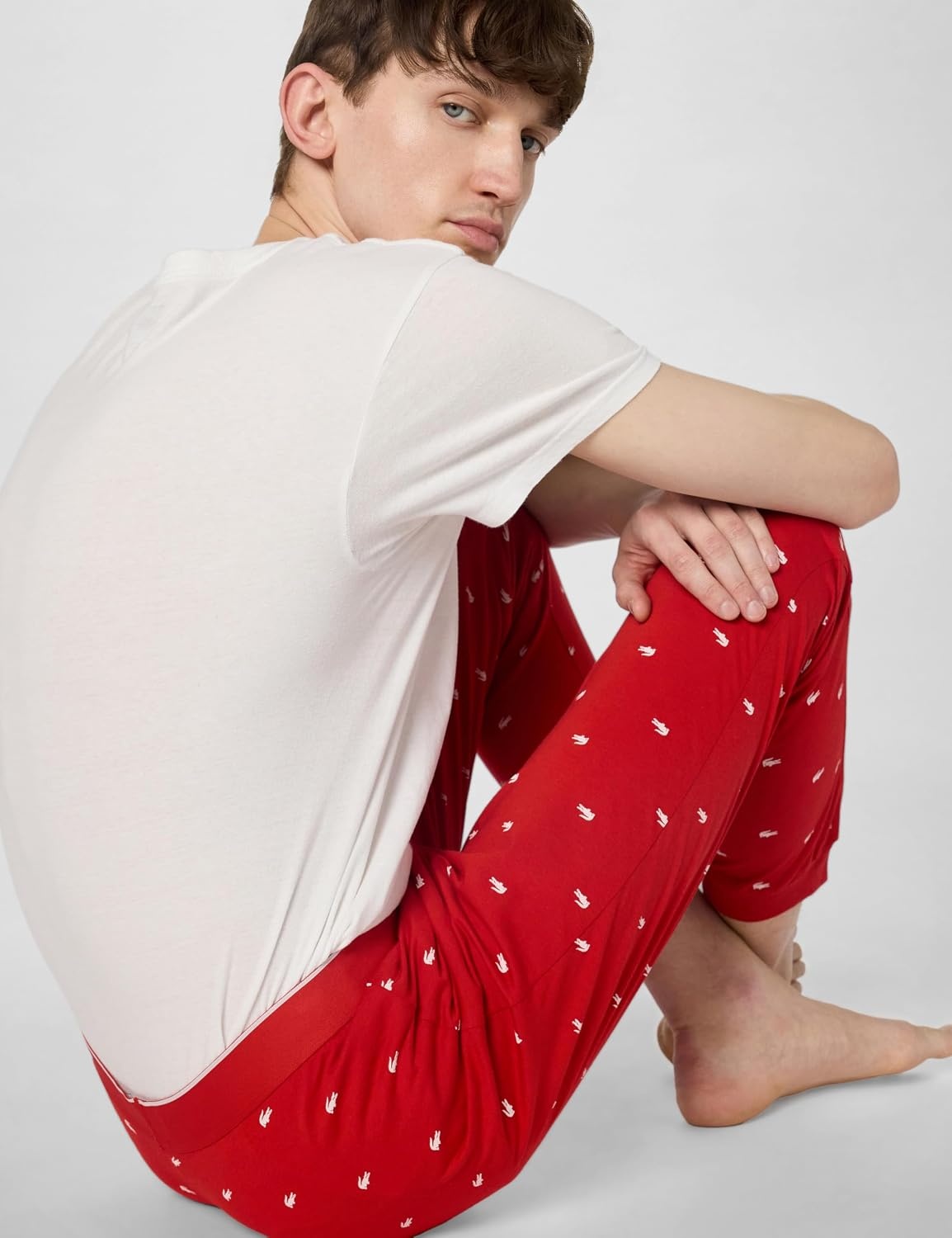 image:imageLacoste Mens All Over Croc Print Pajama PantRed White