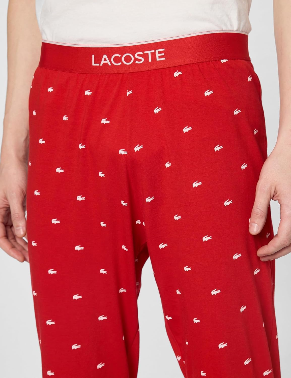 image:imageLacoste Mens All Over Croc Print Pajama PantRed White