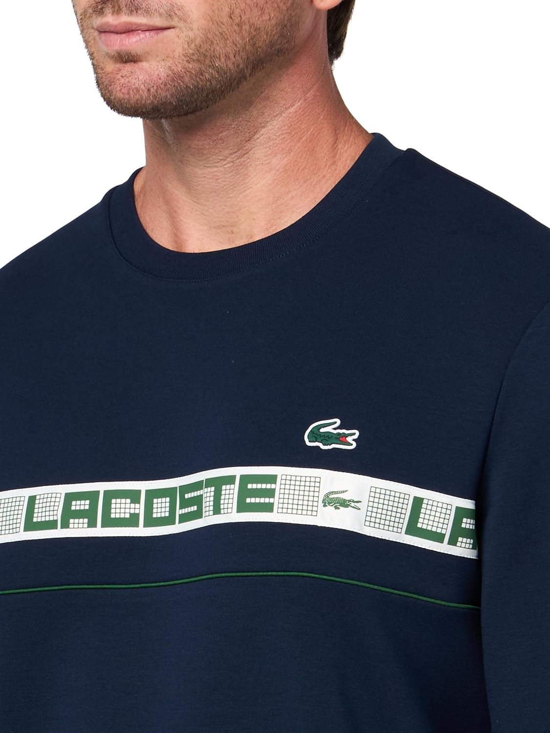 image:imageLacoste Mens Branded Stripe Tennis SweatshirtNavy Blue