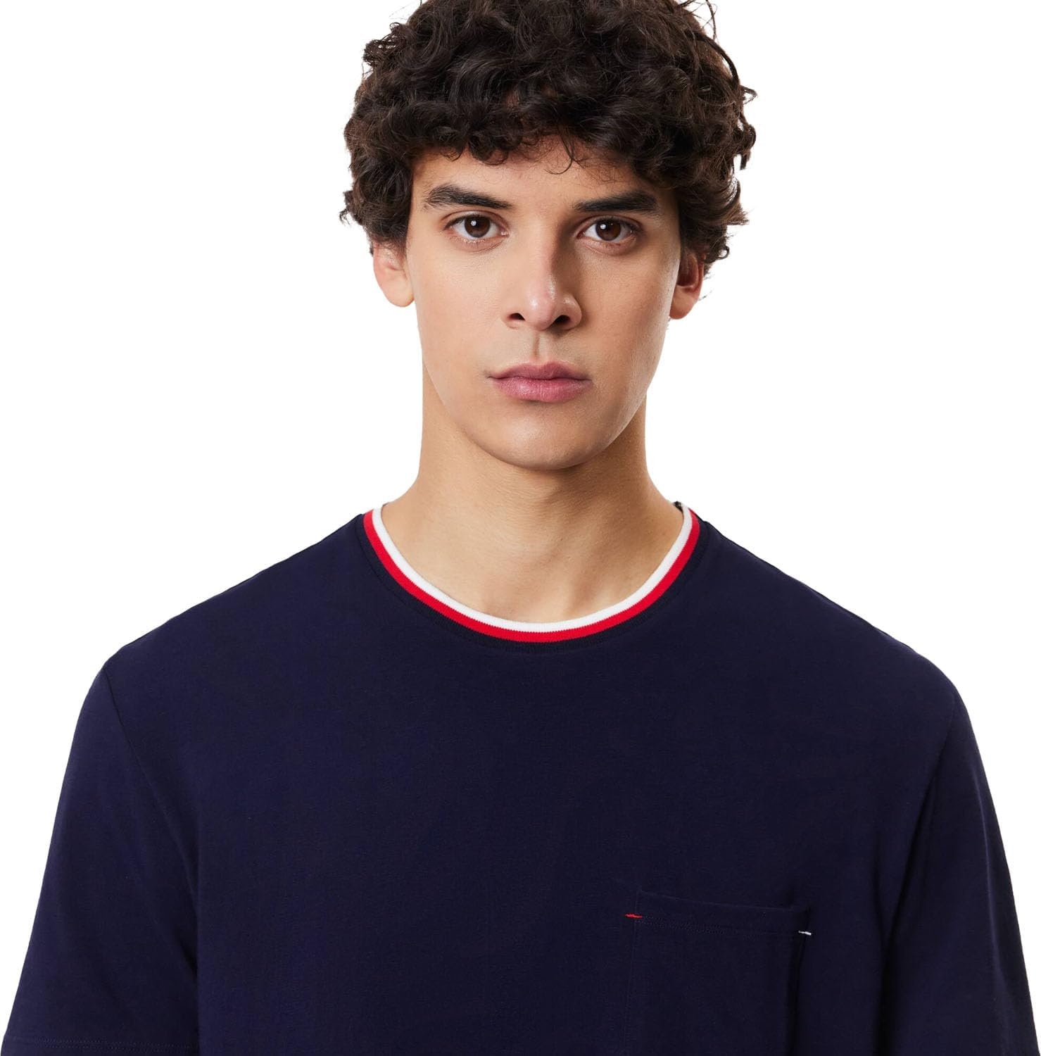 image:imageLacoste Mens Contrast Neck Relaxed Fit Pajama TShirt Amazon ExclusivesNavy Blue