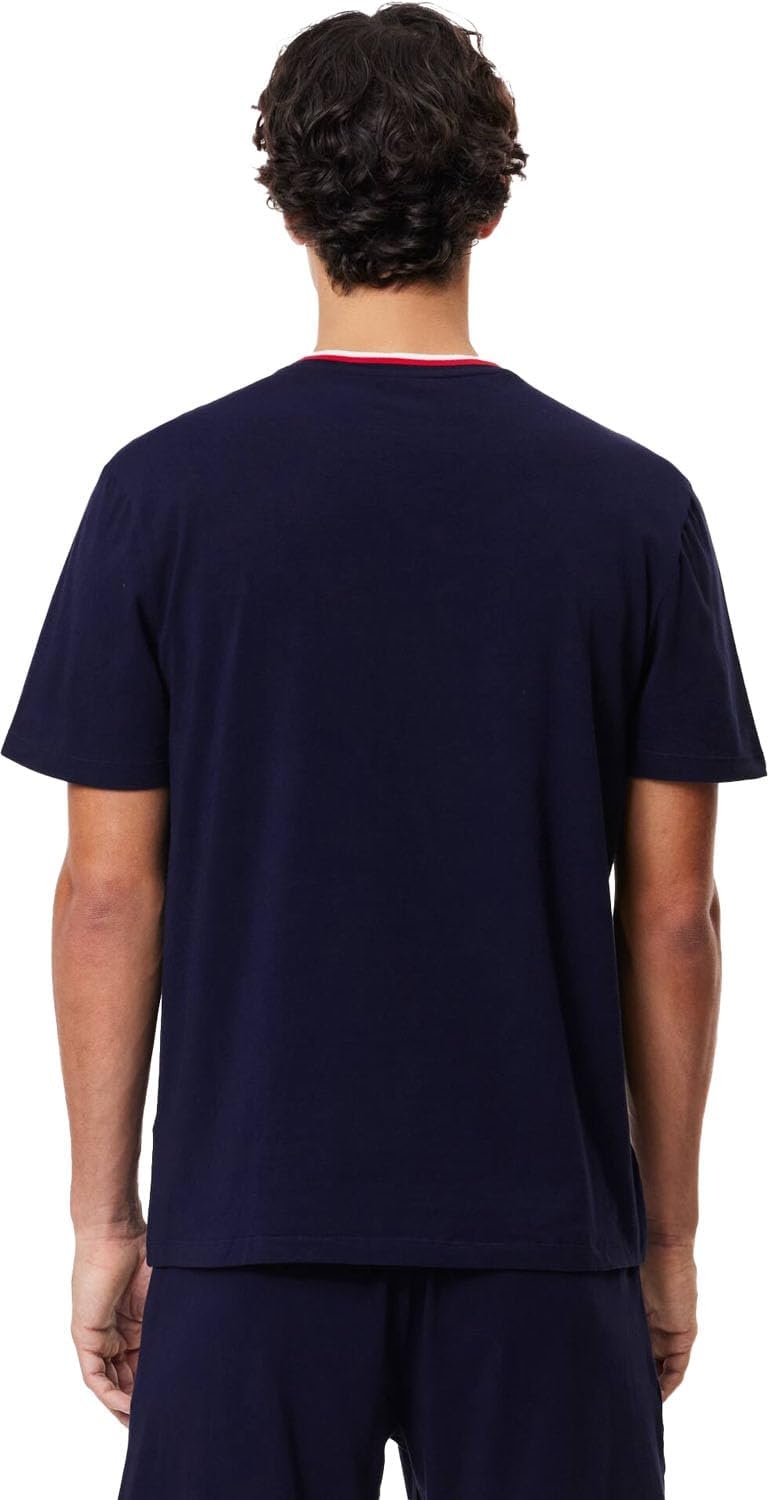 image:imageLacoste Mens Contrast Neck Relaxed Fit Pajama TShirt Amazon ExclusivesNavy Blue