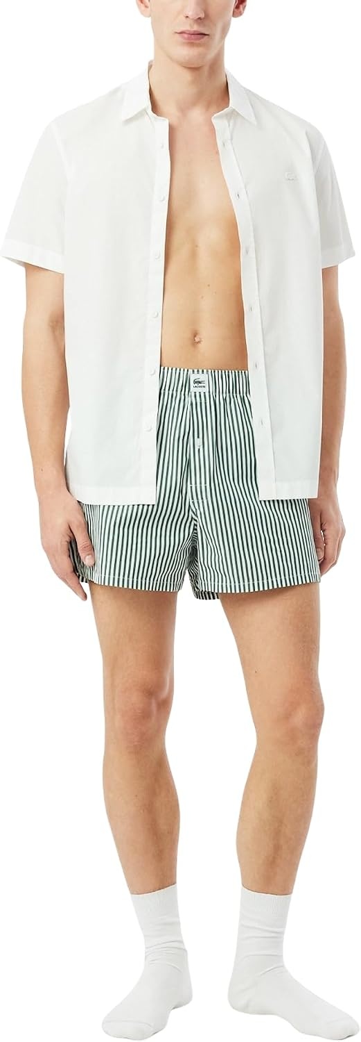 image:imageLacoste Mens Cotton Poplin Boxers 2packGreenWhiteSinople