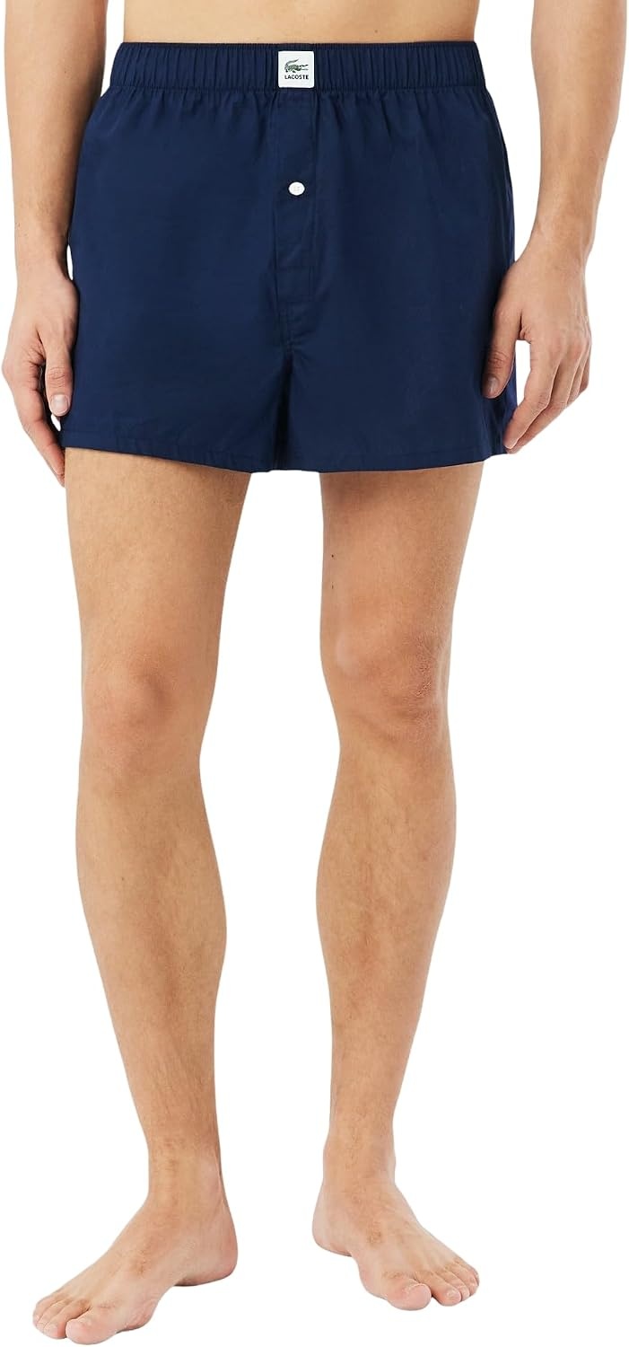 image:imageLacoste Mens Cotton Poplin Boxers 2packVaporousWhiteNavy Blue