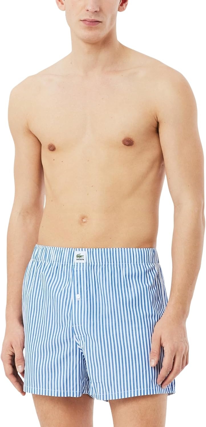 image:imageLacoste Mens Cotton Poplin Boxers 2packVaporousWhiteNavy Blue