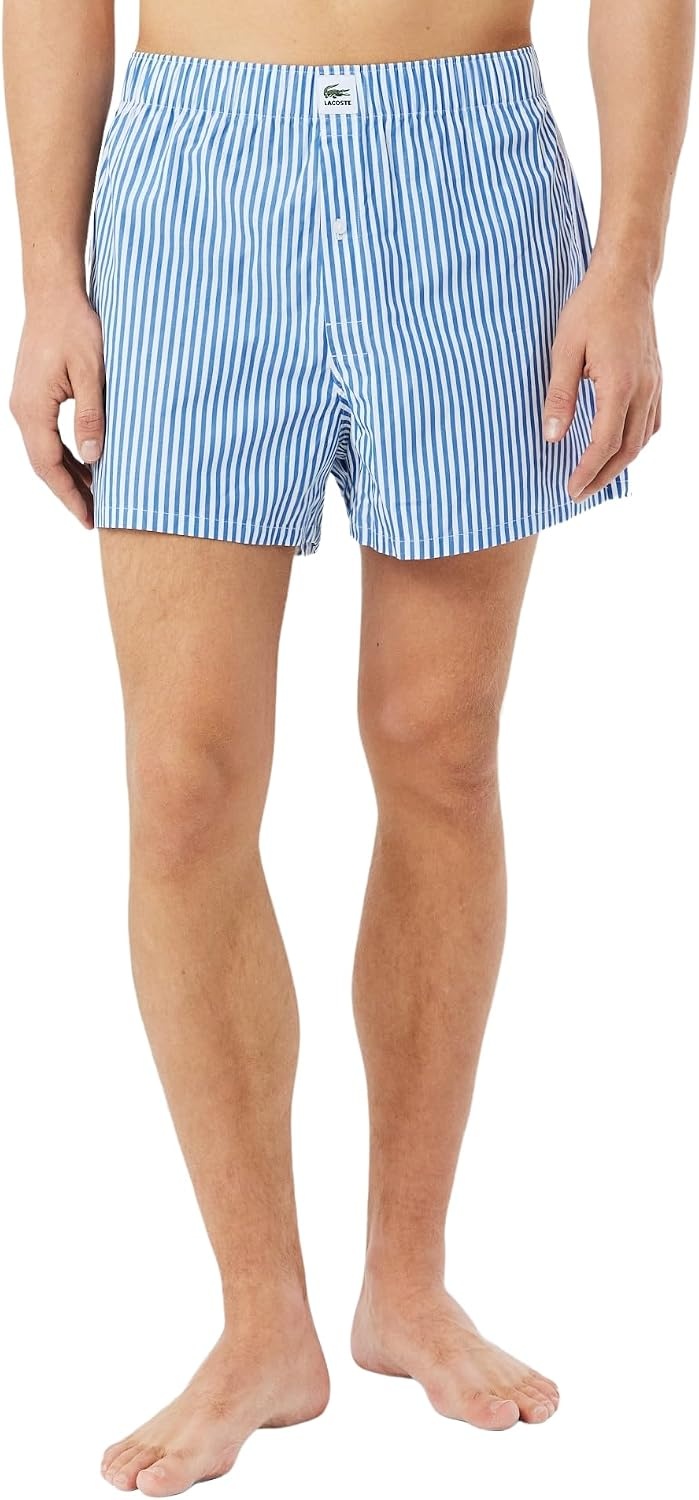 image:imageLacoste Mens Cotton Poplin Boxers 2packVaporousWhiteNavy Blue
