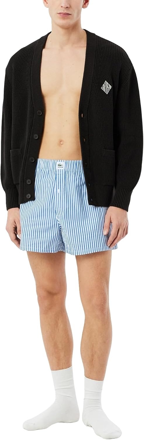 image:imageLacoste Mens Cotton Poplin Boxers 2packVaporousWhiteNavy Blue