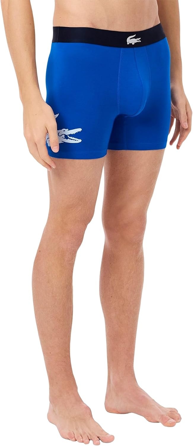 image:imageLacoste Mens Cotton Stretch Big Croc Print Boxer Briefs 3packGypsy BlueLight BlueNavy Blue