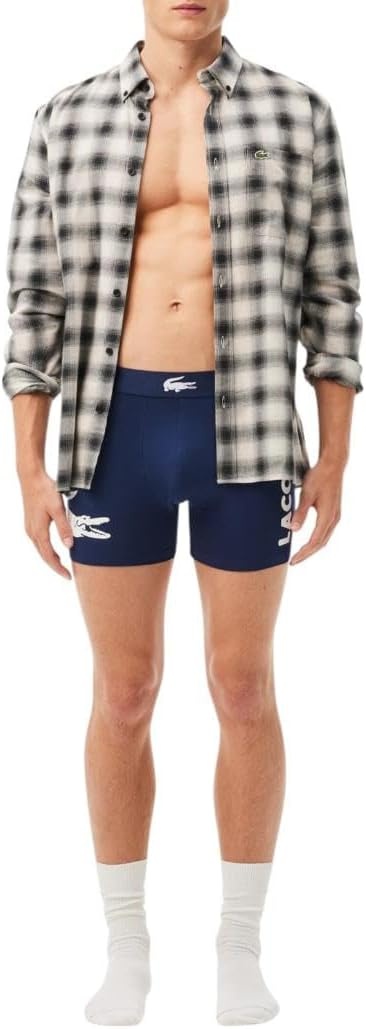 image:imageLacoste Mens Cotton Stretch Big Croc Print Boxer Briefs 3packNavy BlueWhiteDove Grey