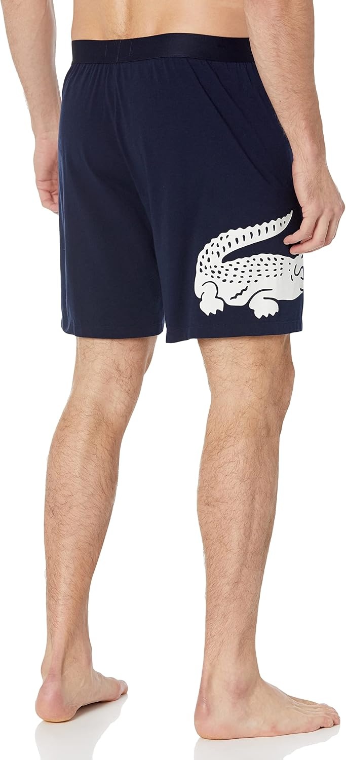 image:imageLacoste Mens Cotton Stretch Big Croc Print Long Boxer Briefs Pajama PantsNavy BlueWhite