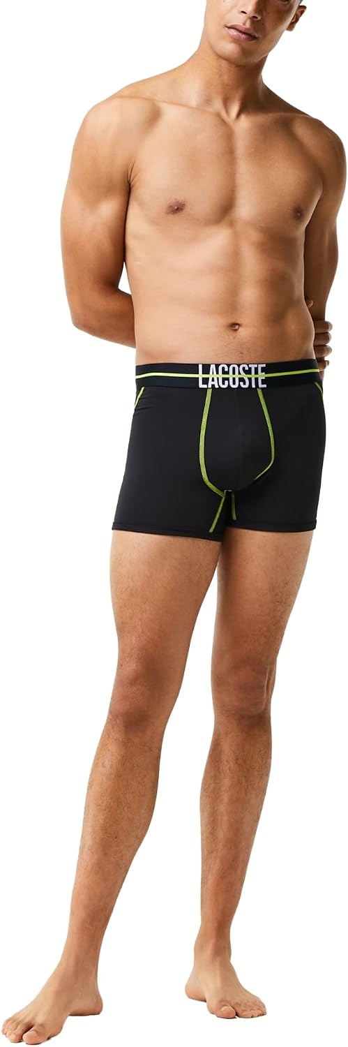 image:imageLacoste Mens Cotton Stretch Big Croc Print Trunks 3packGraphite With BlackBright Lime Waistbands