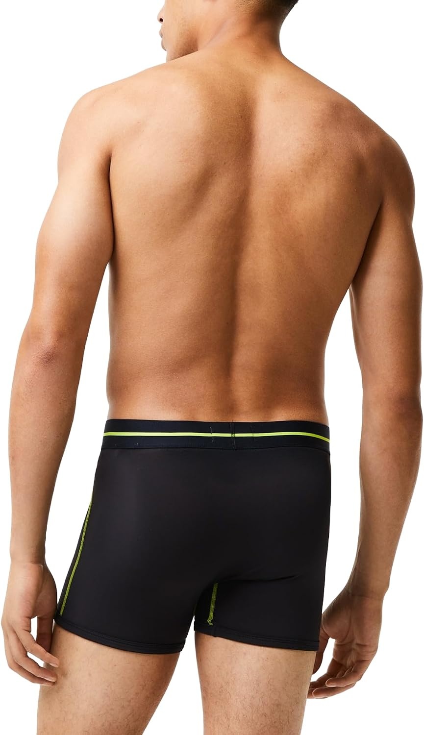 image:imageLacoste Mens Cotton Stretch Big Croc Print Trunks 3packGraphite With BlackBright Lime Waistbands