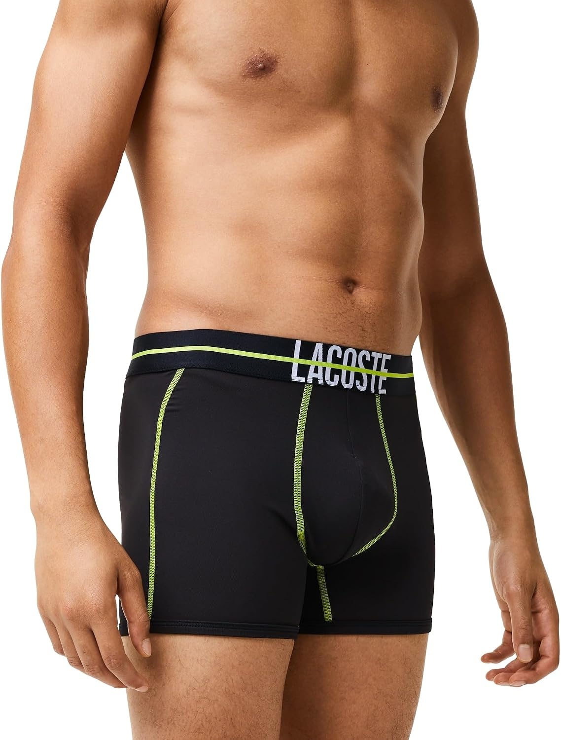 image:imageLacoste Mens Cotton Stretch Big Croc Print Trunks 3packGraphite With BlackBright Lime Waistbands