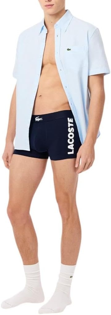 image:imageLacoste Mens Cotton Stretch Big Croc Print Trunks 3packNavy BlueWhiteDove Grey