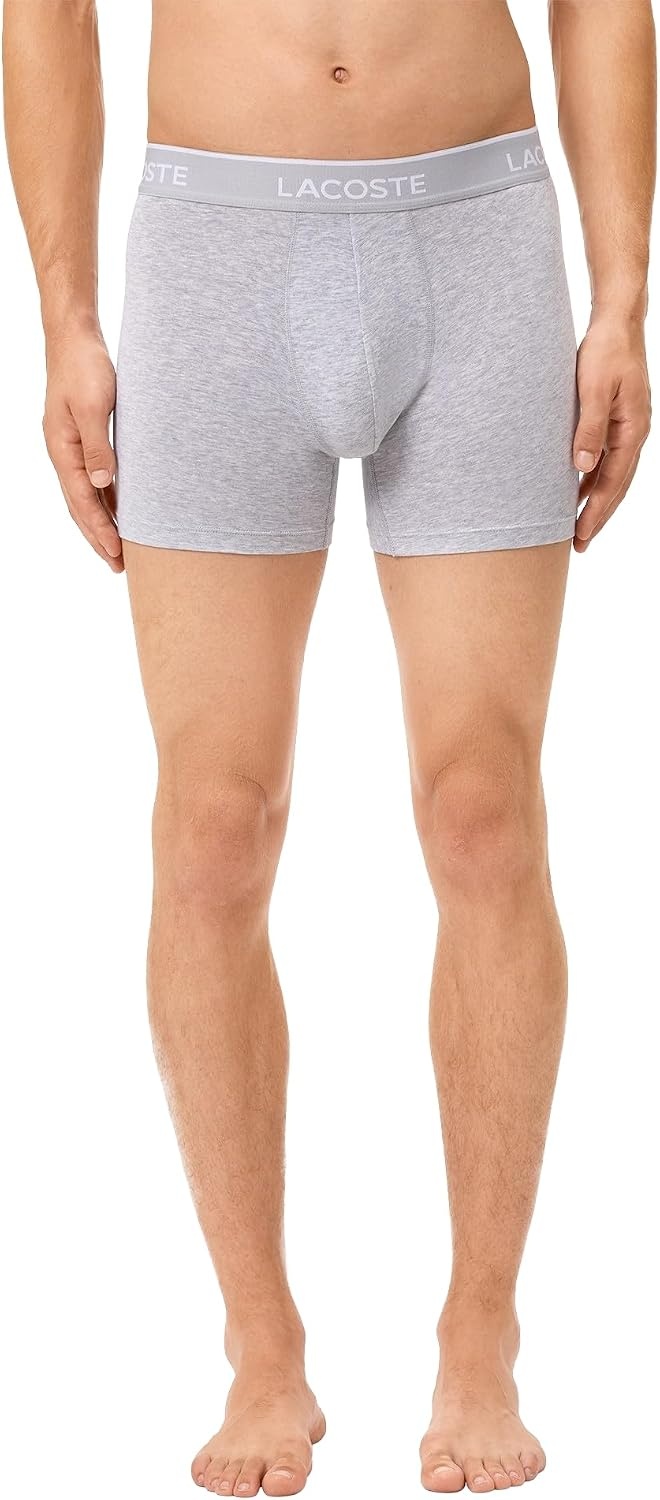 image:imageLacoste Mens Cotton Stretch Essentials Boxer Briefs 5packBlackWhiteSilver Chine