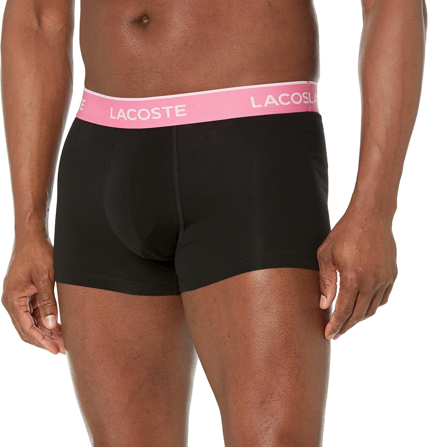 image:imageLacoste Mens Cotton Stretch Essentials Trunks 3packBlack With Azure BlueSage GreyPink Waistbands