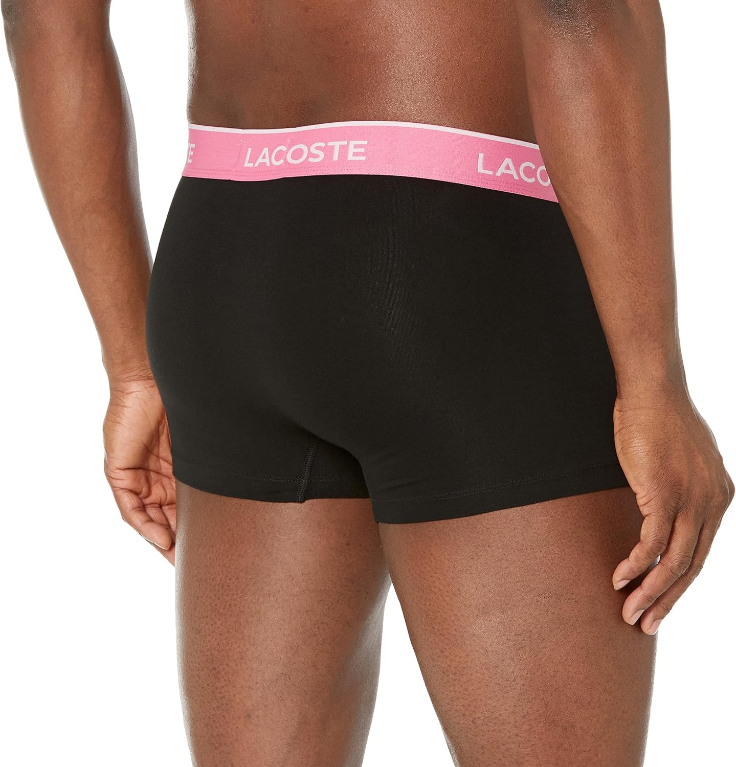 image:imageLacoste Mens Cotton Stretch Essentials Trunks 3packBlack With Azure BlueSage GreyPink Waistbands