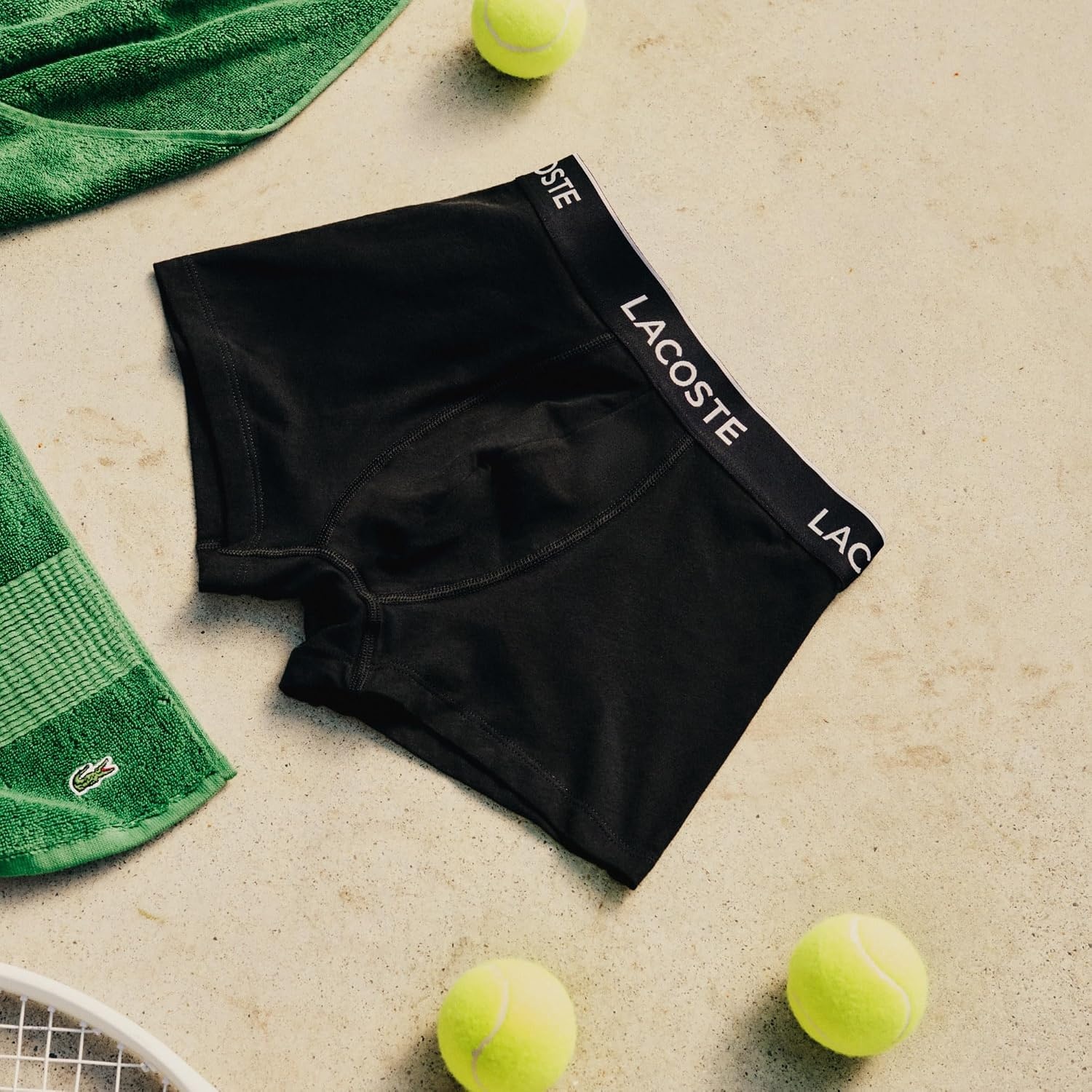 image:imageLacoste Mens Cotton Stretch Essentials Trunks 3packBlack With Black Waistbands New